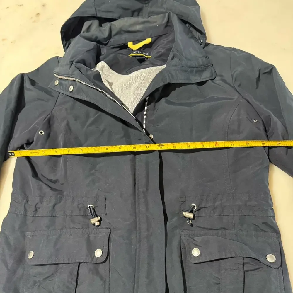 Lands' End Girls S 6-8 Navy Hooded Basic Utility Field Waterproof Jacket Mesh